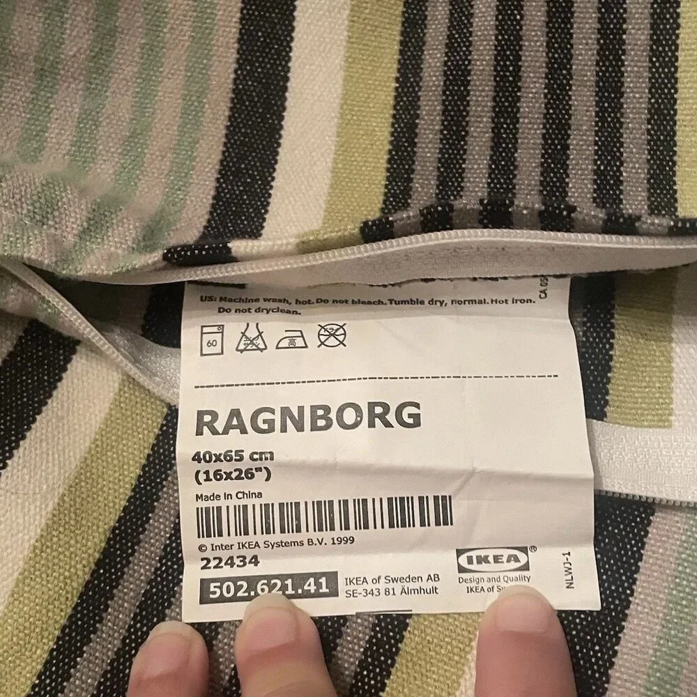 Set IKEA RAGNBORG Striped Lumbar Pillow Rectangle Covers Green Grey Earthy MCM